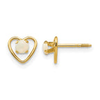 14k Madi K 3mm Round Imitation Opal Birthstone Heart Screwback Post Earrings
