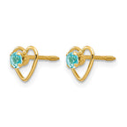 14k Madi K 3mm Round Genuine Blue Topaz Birthstone Heart Screwback Post Earrings