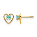 14k Madi K 3mm Round Genuine Blue Topaz Birthstone Heart Screwback Post Earrings