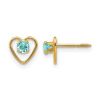 14k Madi K 3mm Round Genuine Blue Topaz Birthstone Heart Screwback Post Earrings