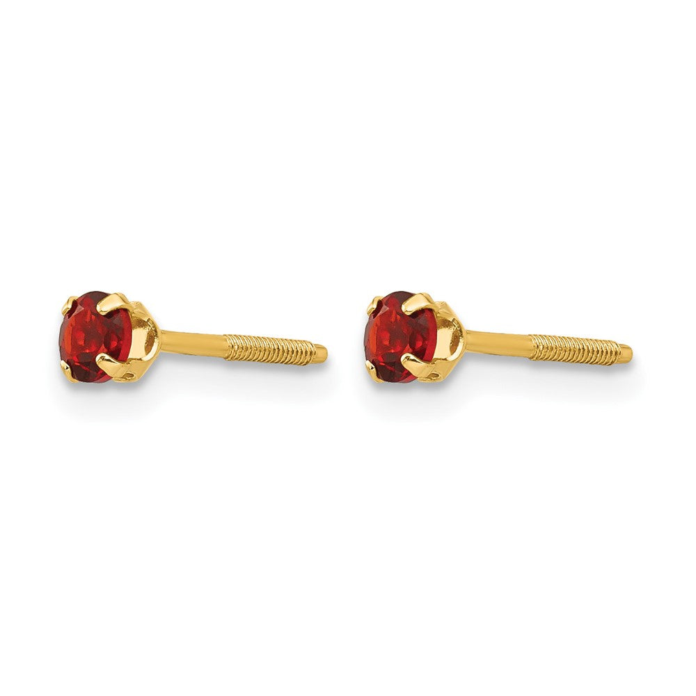 14k Madi K 3mm Round Garnet Birthstone Screwback Post Earrings