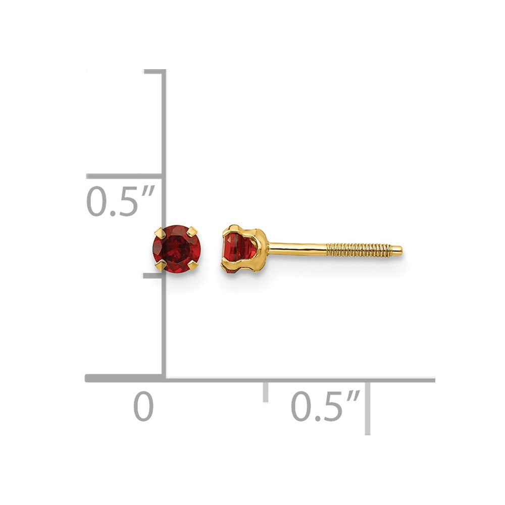 14k Madi K 3mm Round Garnet Birthstone Screwback Post Earrings