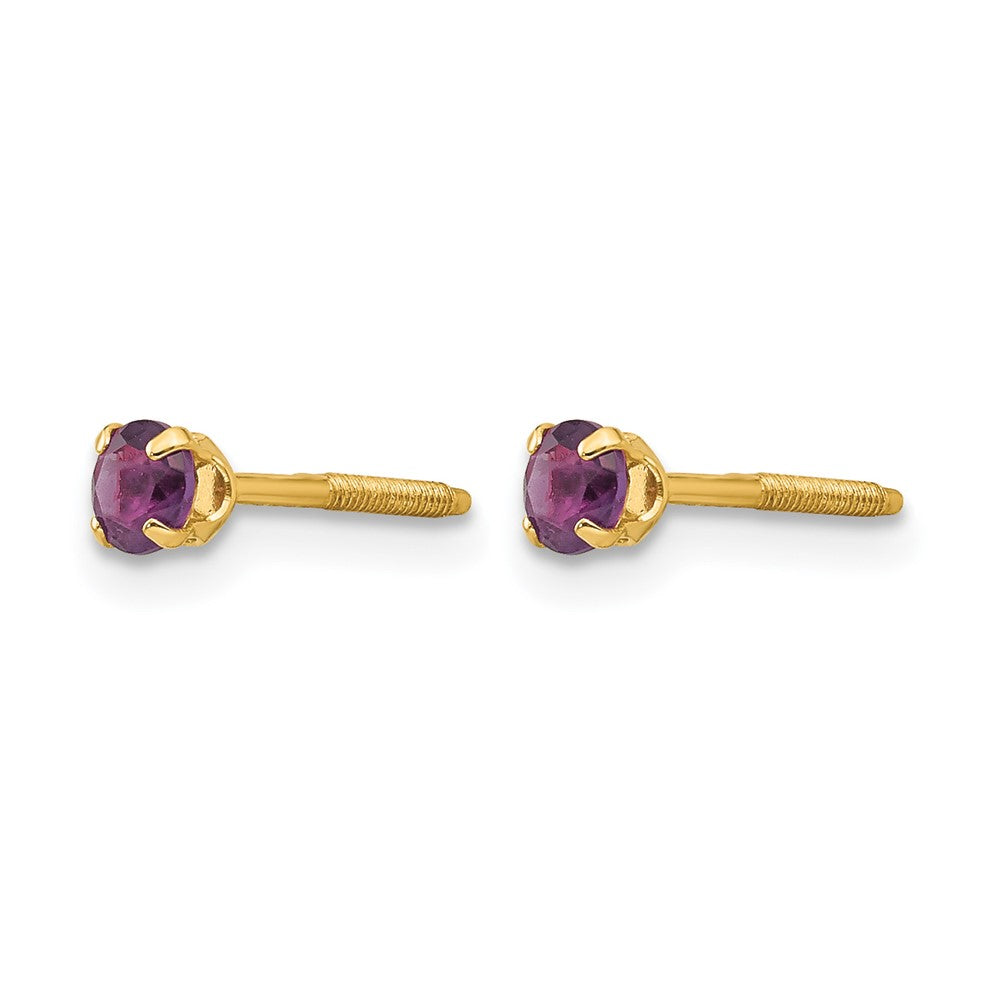 14k Madi K 3mm Round Amethyst Birthstone Screwback Post Earrings