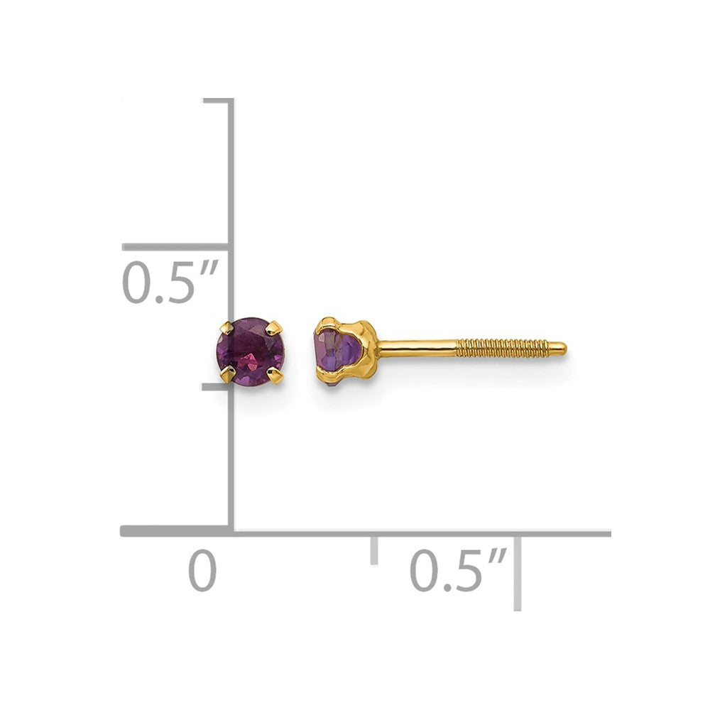 14k Madi K 3mm Round Amethyst Birthstone Screwback Post Earrings