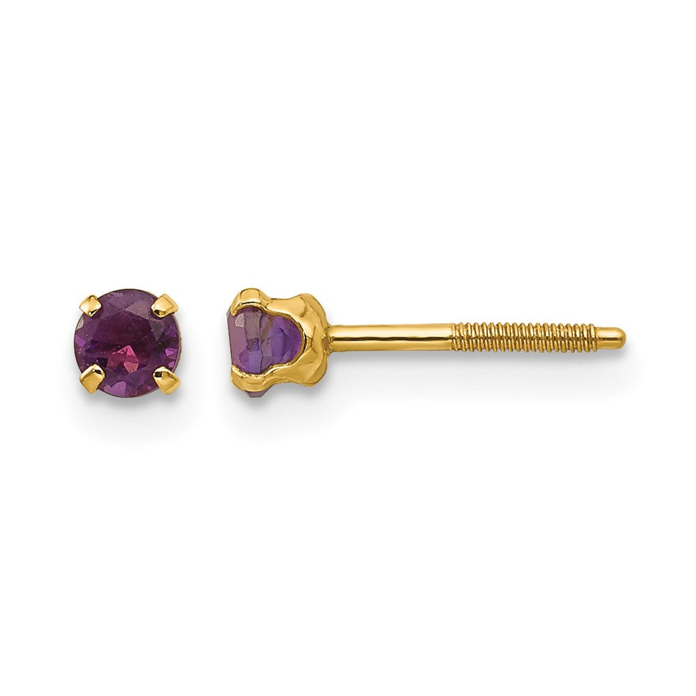 14k Madi K 3mm Round Amethyst Birthstone Screwback Post Earrings