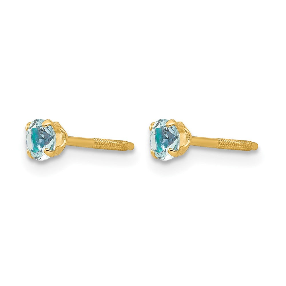 14k Madi K 3mm Round Aquamarine Birthstone Screwback Post Earrings