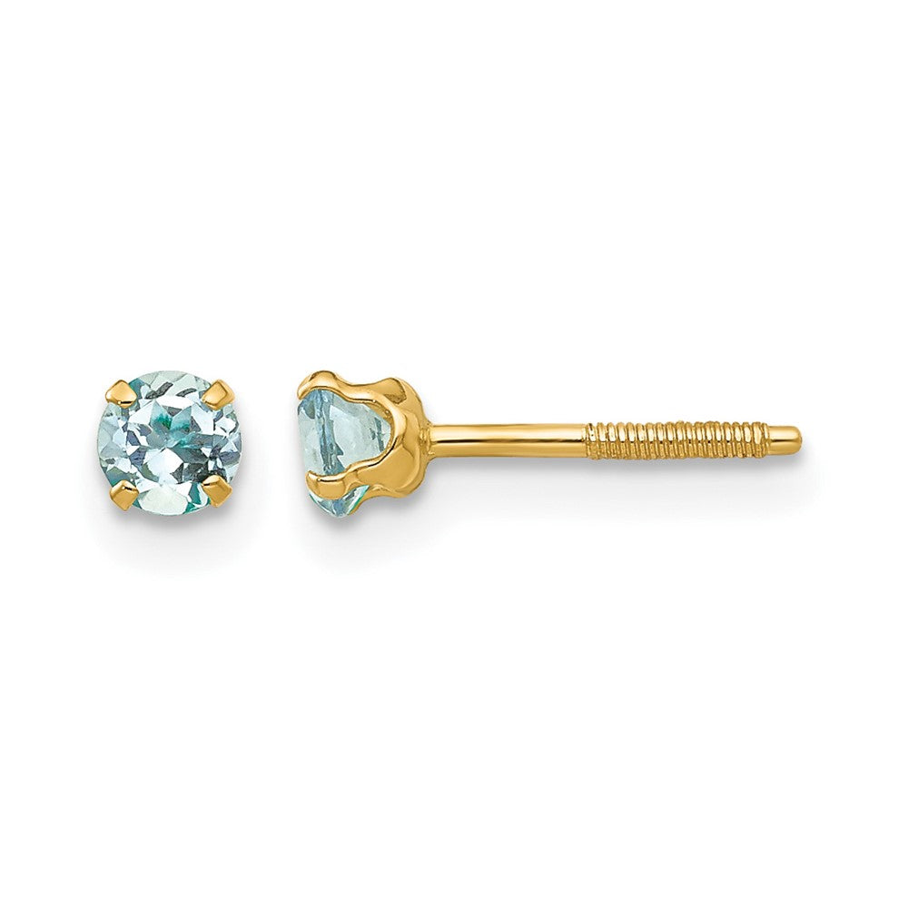 14k Madi K 3mm Round Aquamarine Birthstone Screwback Post Earrings