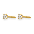 14k Madi K 3mm Round White Zircon Birthstone Screwback Post Earrings