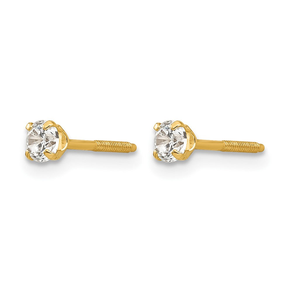 14k Madi K 3mm Round White Zircon Birthstone Screwback Post Earrings