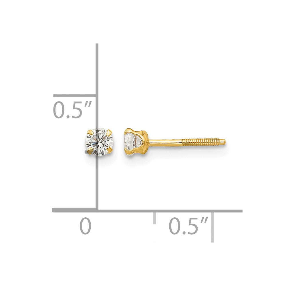 14k Madi K 3mm Round White Zircon Birthstone Screwback Post Earrings
