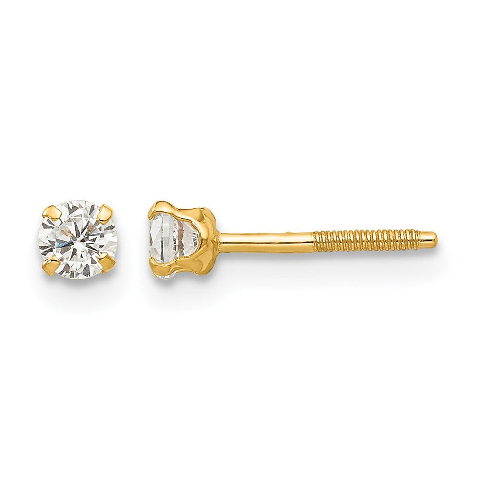 14k Madi K 3mm Round White Zircon Birthstone Screwback Post Earrings