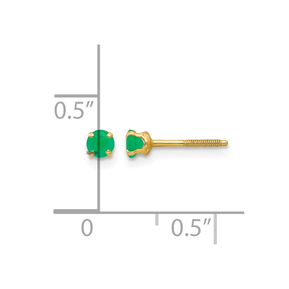 14k Madi K 3mm Round Emerald Birthstone Screwback Post Earrings