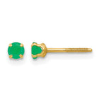 14k Madi K 3mm Round Emerald Birthstone Screwback Post Earrings