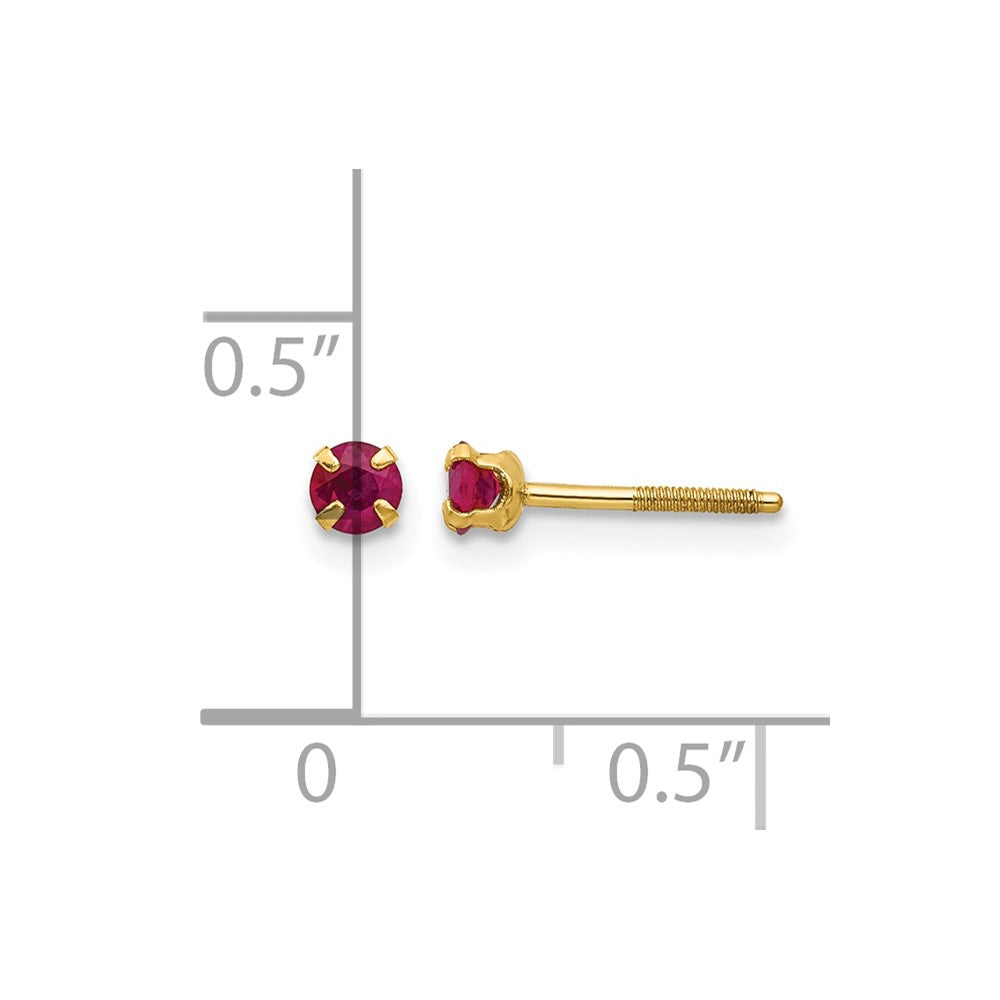 14k Madi K 3mm Round Ruby Birthstone Screwback Post Earrings
