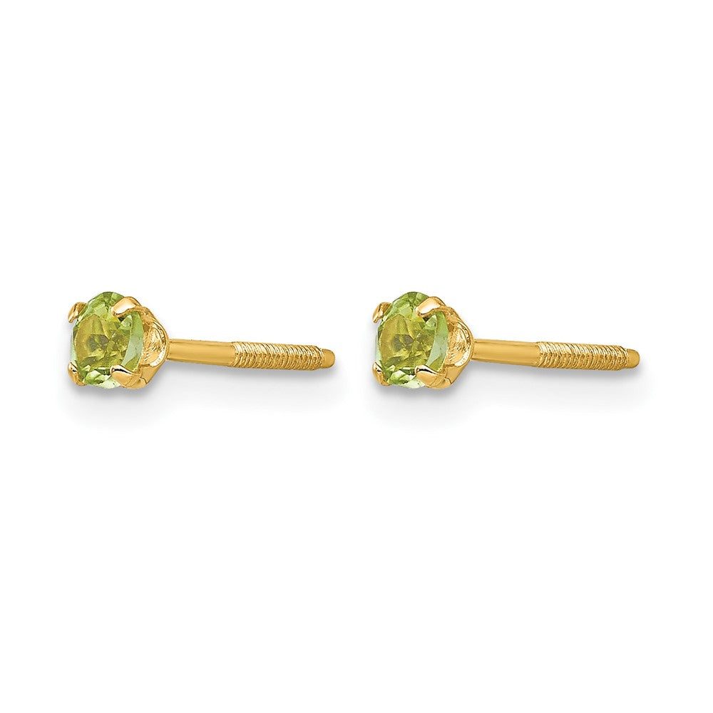 14k Madi K 3mm Round Peridot Birthstone Screwback Post Earrings