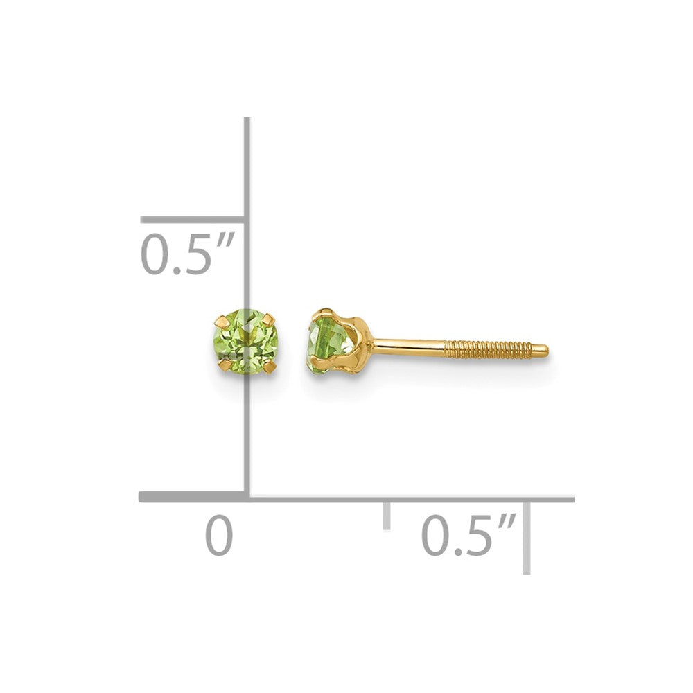 14k Madi K 3mm Round Peridot Birthstone Screwback Post Earrings