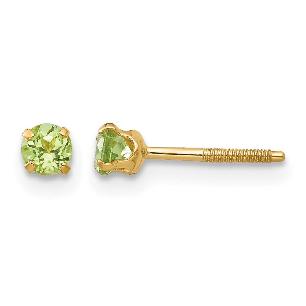 14k Madi K 3mm Round Peridot Birthstone Screwback Post Earrings