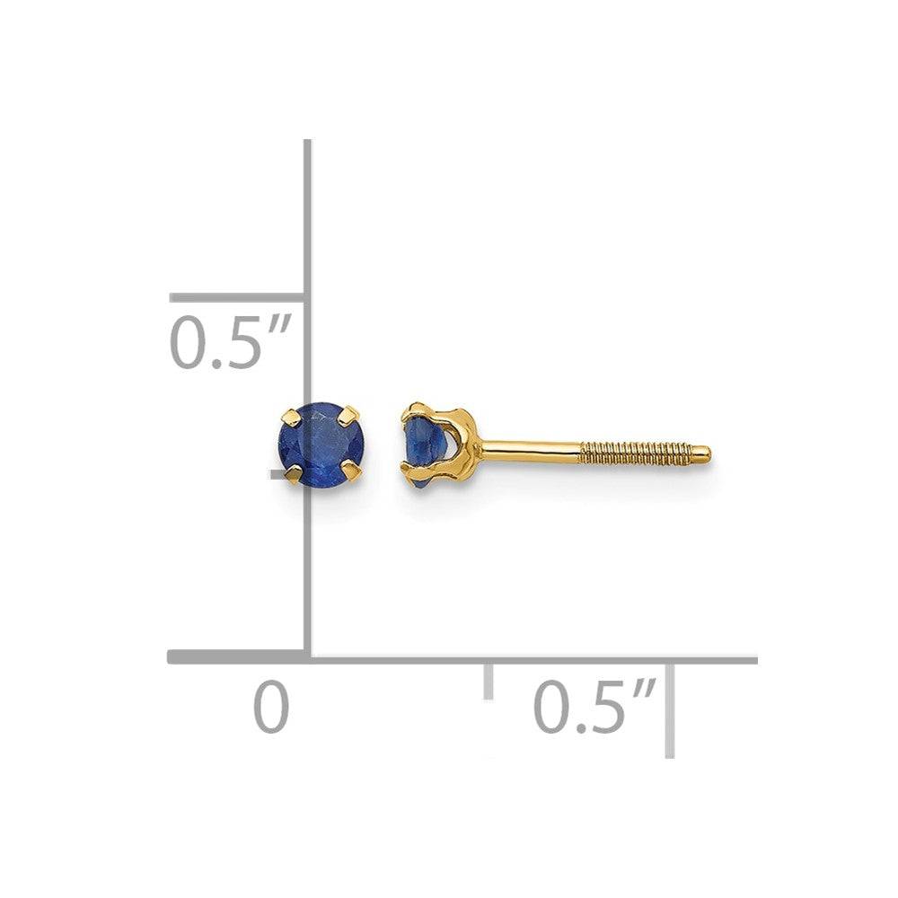 14k Madi K 3mm Round Sapphire Birthstone  Screwback Post Earrings