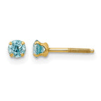 14k Madi K 3mm Round Blue Zircon Birthstone Screwback Post Earrings