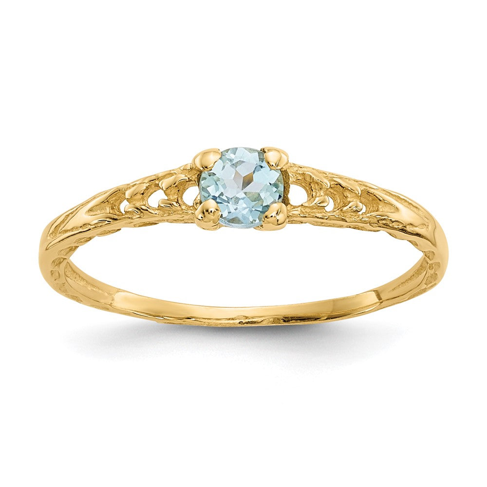 14k Madi K 3mm Aquamarine Birthstone Baby / Childrens Ring