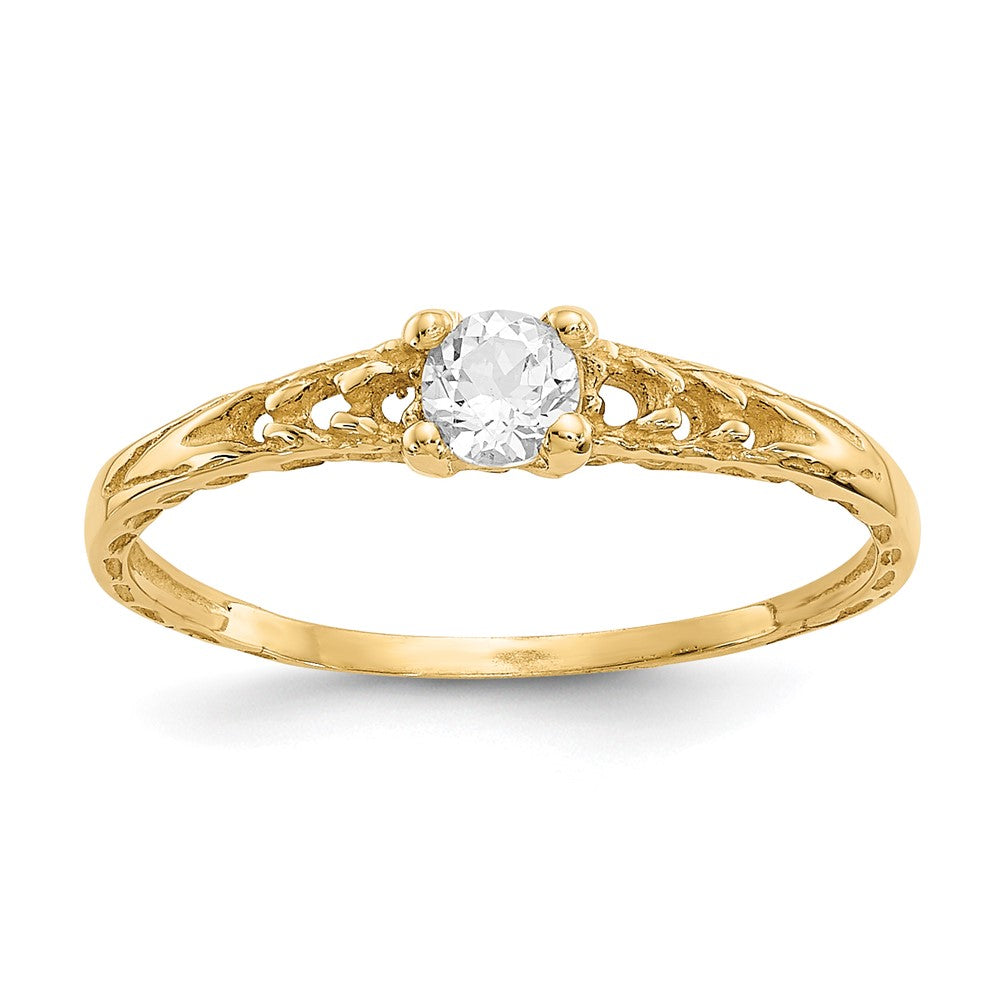 14k Madi K 3mm White Topaz Birthstone Baby / Childrens Ring