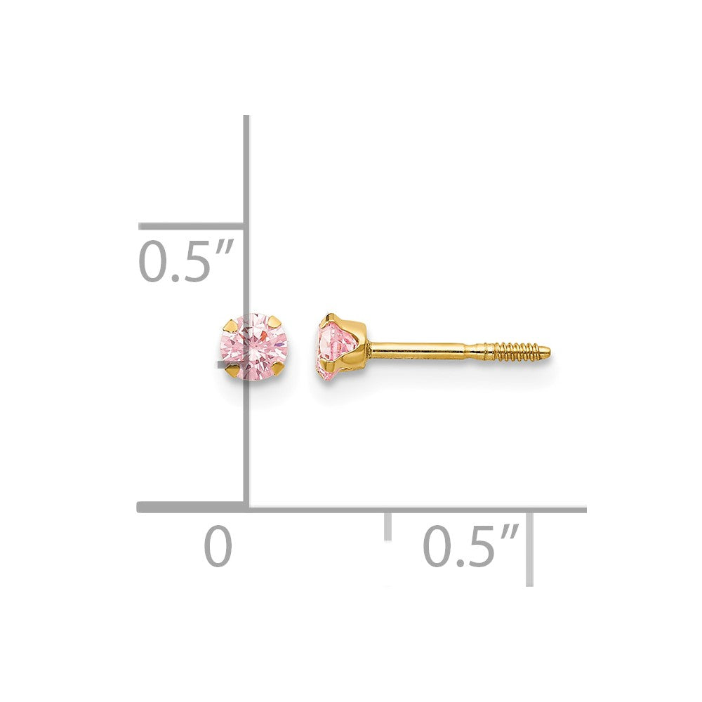 14k Madi K 3mm Pink CZ Screwback Post Earrings