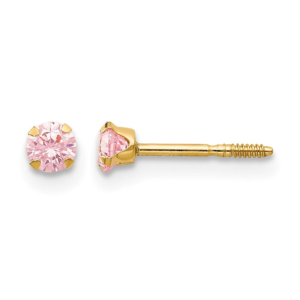 14k Madi K 3mm Pink CZ Screwback Post Earrings
