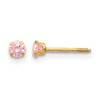 14k Madi K 3mm Pink CZ Screwback Post Earrings