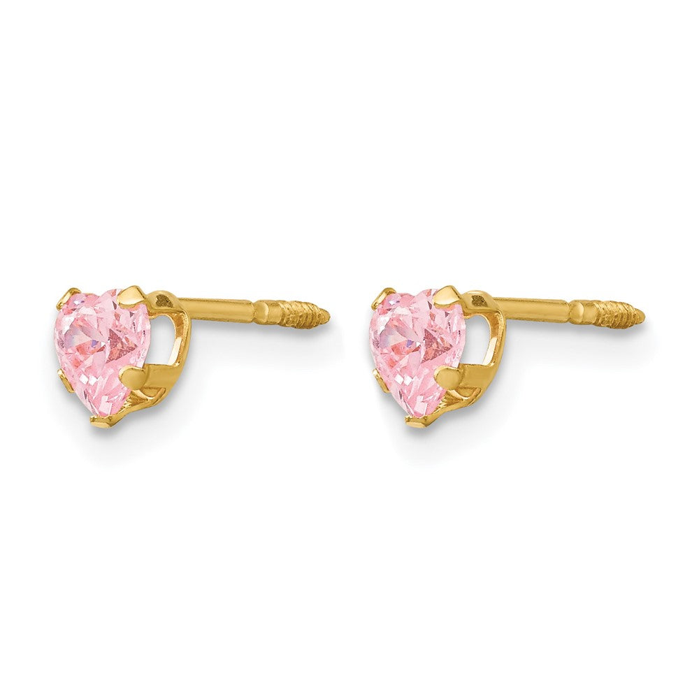 14k Madi K 4mm Pink CZ Heart Childrens Post Earrings