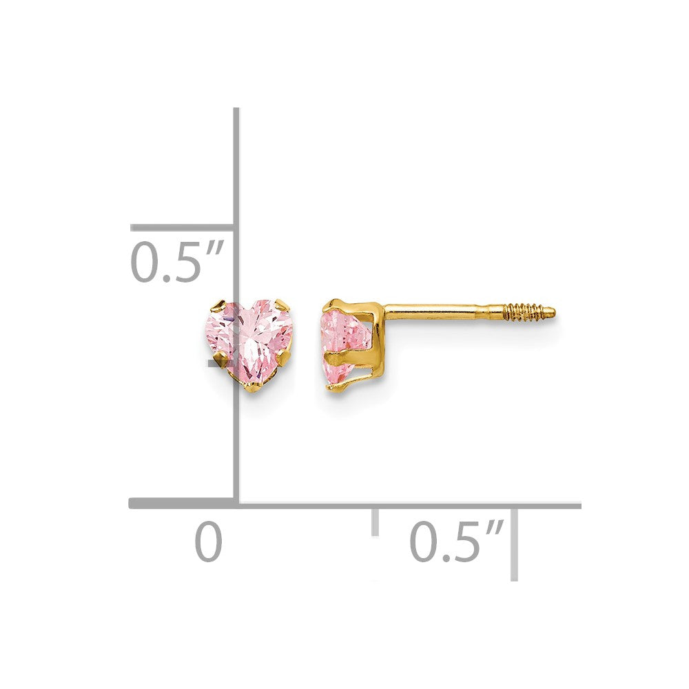 14k Madi K 4mm Pink CZ Heart Childrens Post Earrings