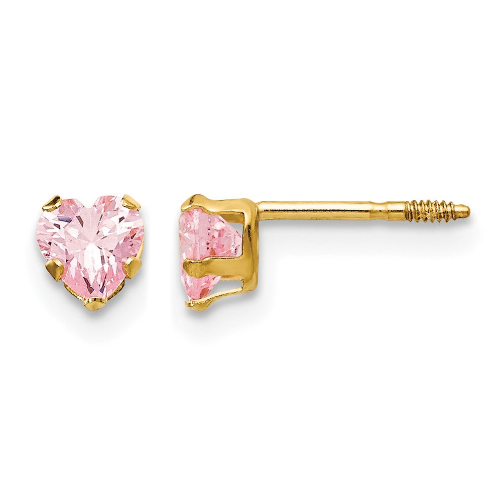 14k Madi K 4mm Pink CZ Heart Childrens Post Earrings