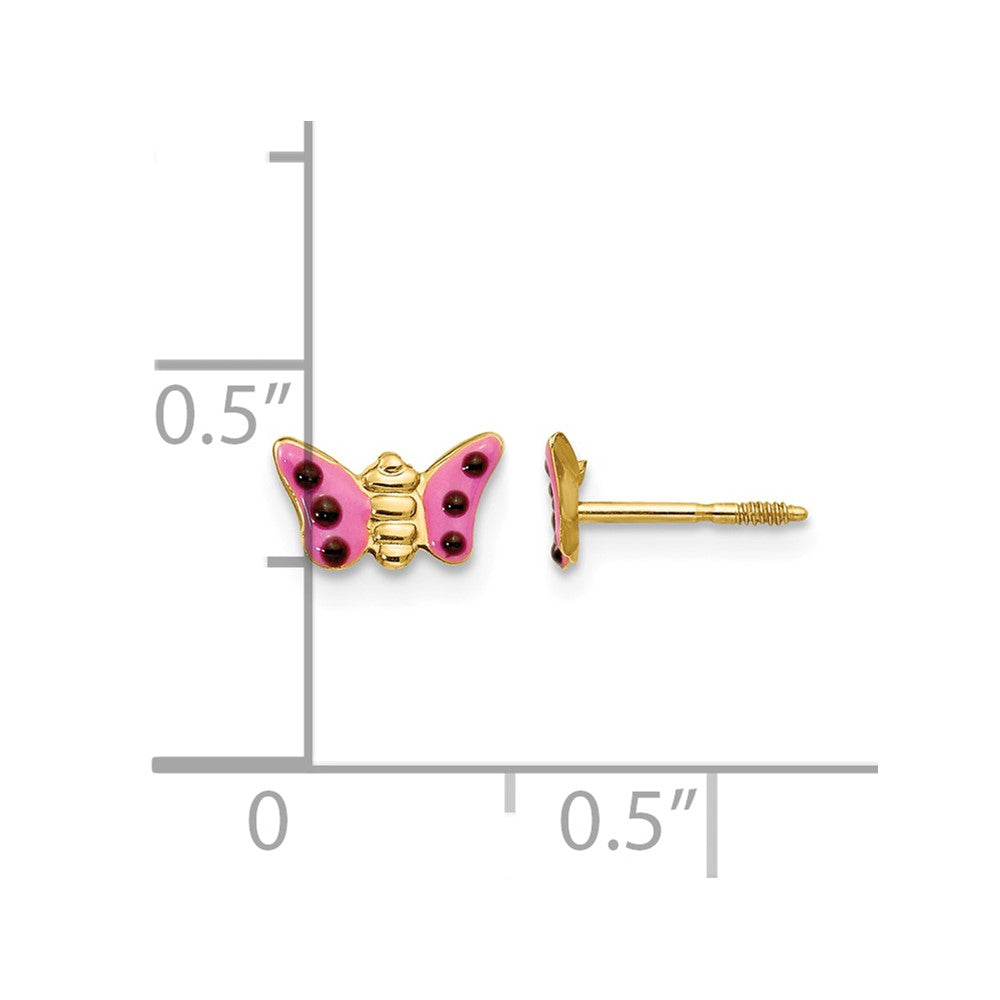 14k Madi K Pink Enameled Butterfly Childrens Post Earrings