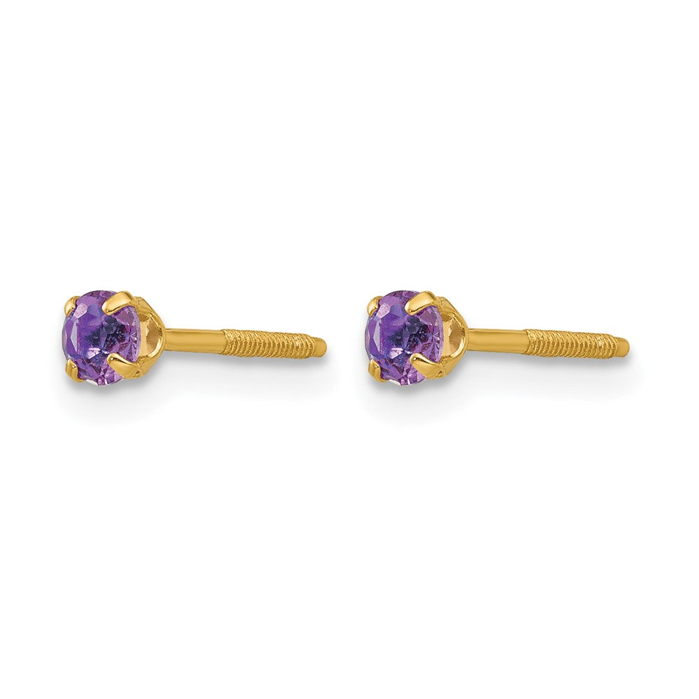 14k Madi K 3mm Round Imitation Amethyst February Birthstone Screwback Post Earrings