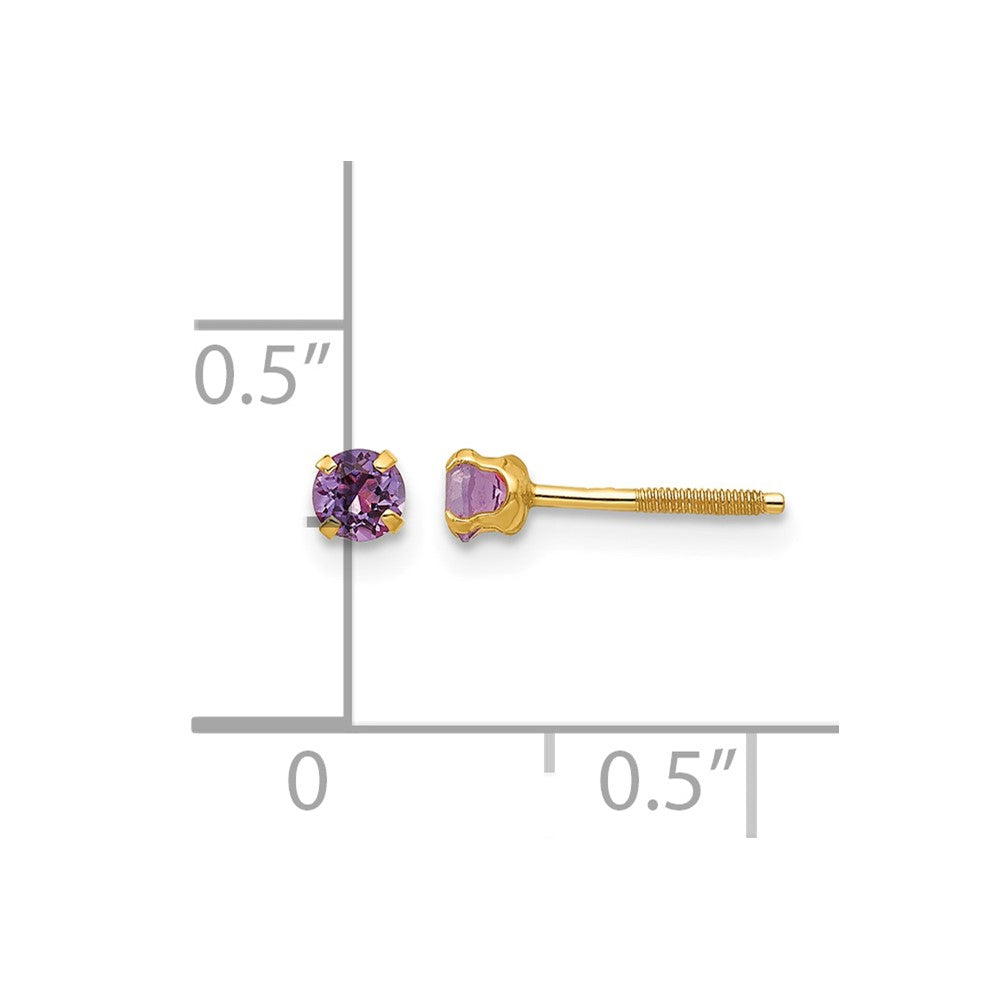 14k Madi K 3mm Round Imitation Amethyst February Birthstone Screwback Post Earrings