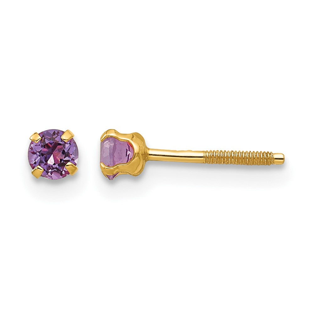 14k Madi K 3mm Round Imitation Amethyst February Birthstone Screwback Post Earrings