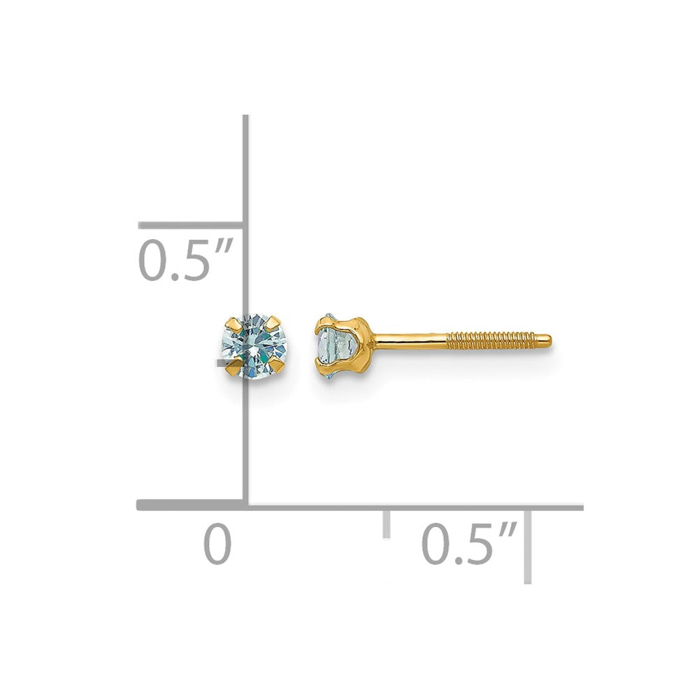 14k Madi K 3mm Round Imitation Aquamarine March Birthstone Screwback Post Earrings