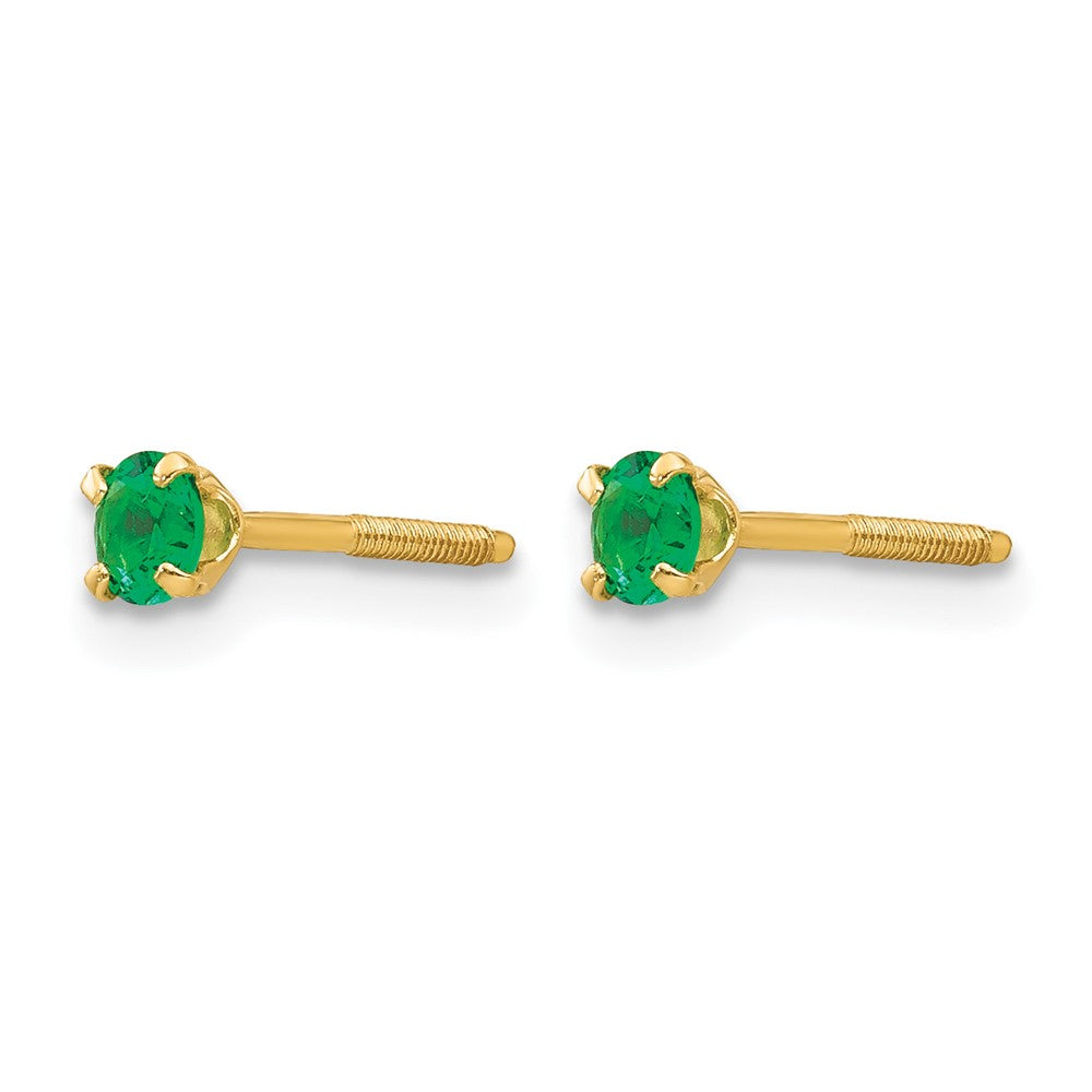 14k Madi K 3mm Round Imitation Emerald May Birthstone Screwback Post Earrings