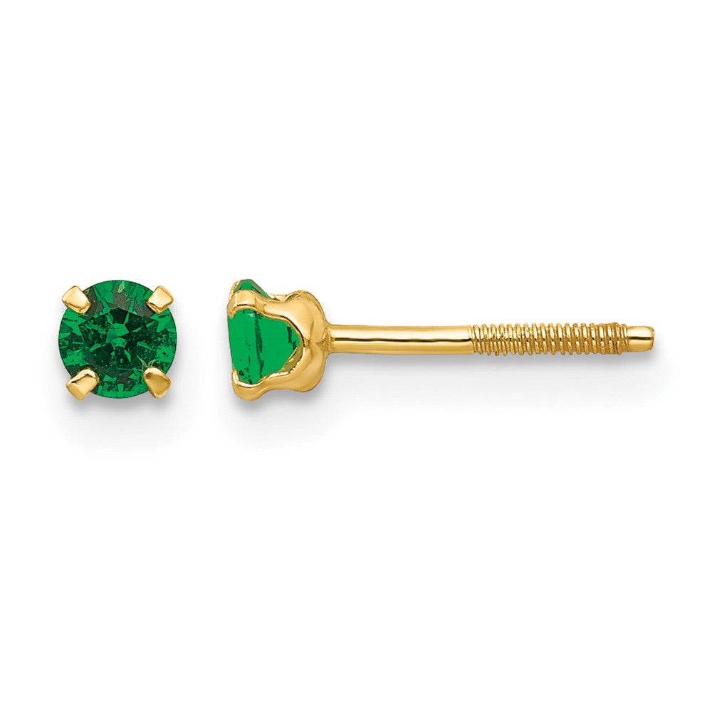 14k Madi K 3mm Round Imitation Emerald May Birthstone Screwback Post Earrings