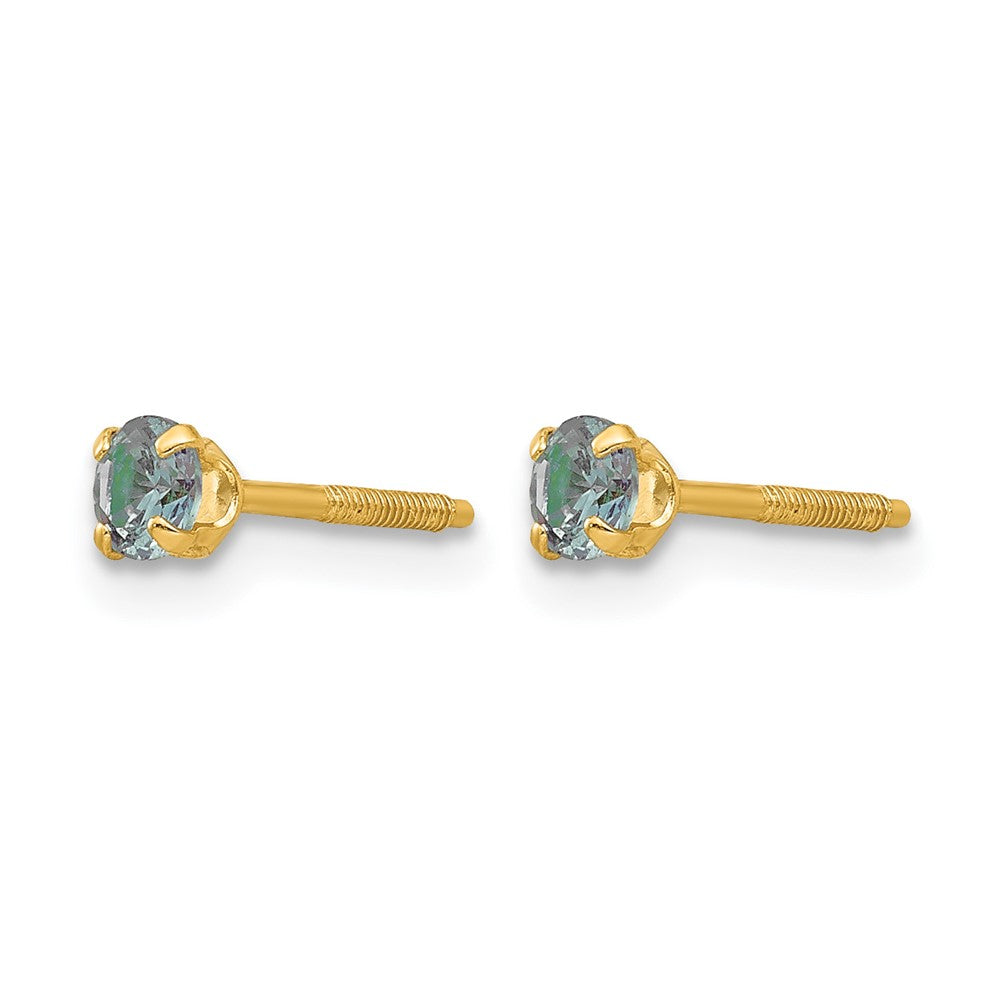 14k Madi K 3mm Round Imitation Alexandrite June Birthstone Screwback Post Earrings