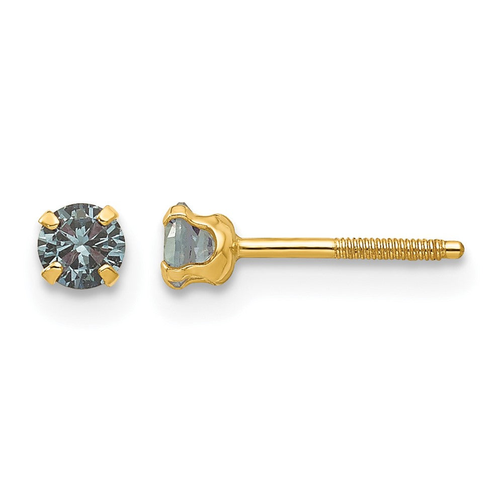 14k Madi K 3mm Round Imitation Alexandrite June Birthstone Screwback Post Earrings
