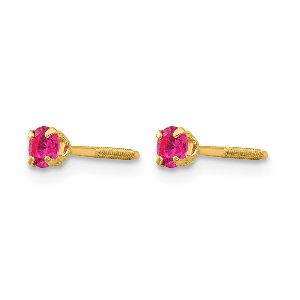 14k Madi K 3mm Round Imitation Ruby July Birthstone Screwback Post Earrings