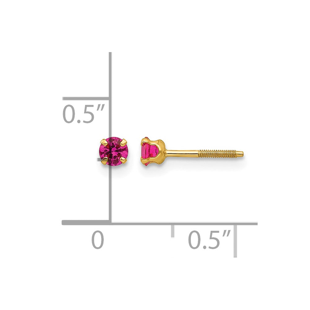14k Madi K 3mm Round Imitation Ruby July Birthstone Screwback Post Earrings