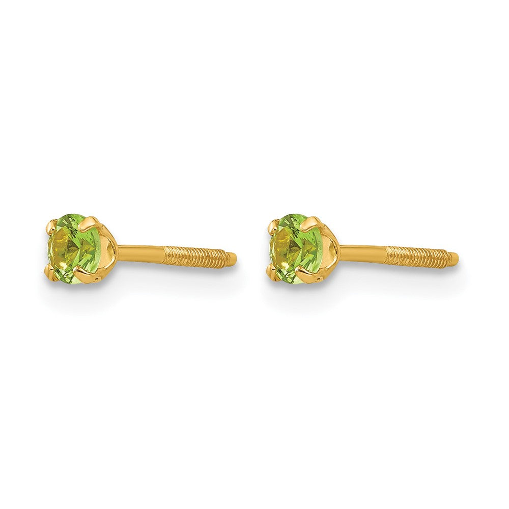 14k Madi K 3mm Round Imitation Peridot August Birthstone Screwback Post Earrings