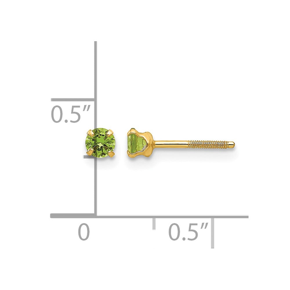14k Madi K 3mm Round Imitation Peridot August Birthstone Screwback Post Earrings