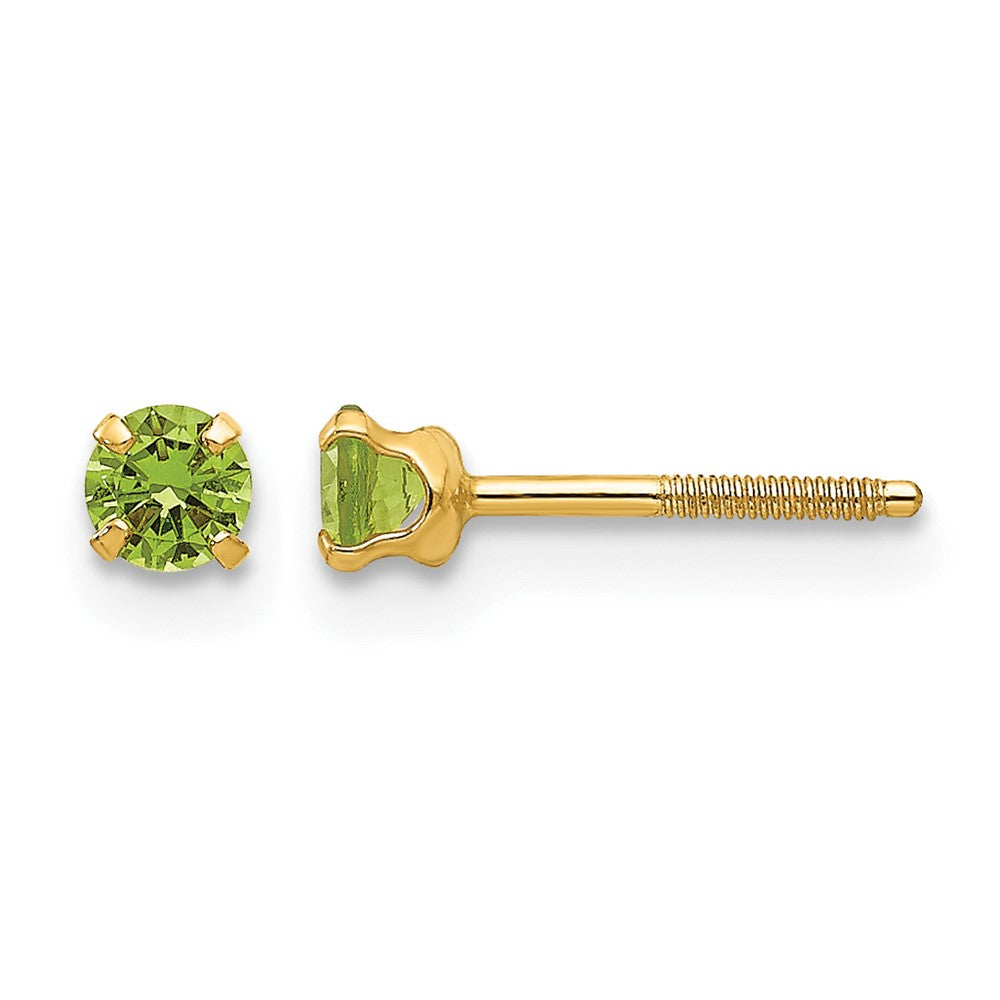 14k Madi K 3mm Round Imitation Peridot August Birthstone Screwback Post Earrings