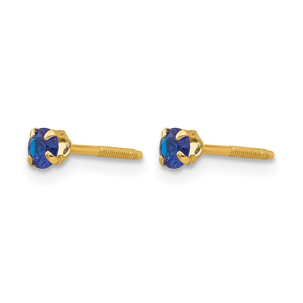 14k Madi K 3mm Round Imitation Sapphire September Birthstone Screwback Post Earrings