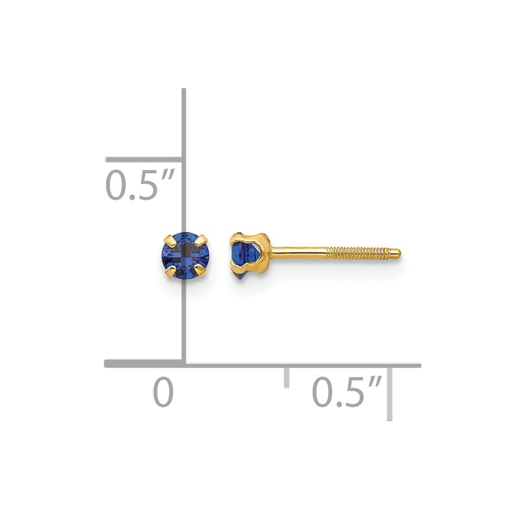 14k Madi K 3mm Round Imitation Sapphire September Birthstone Screwback Post Earrings