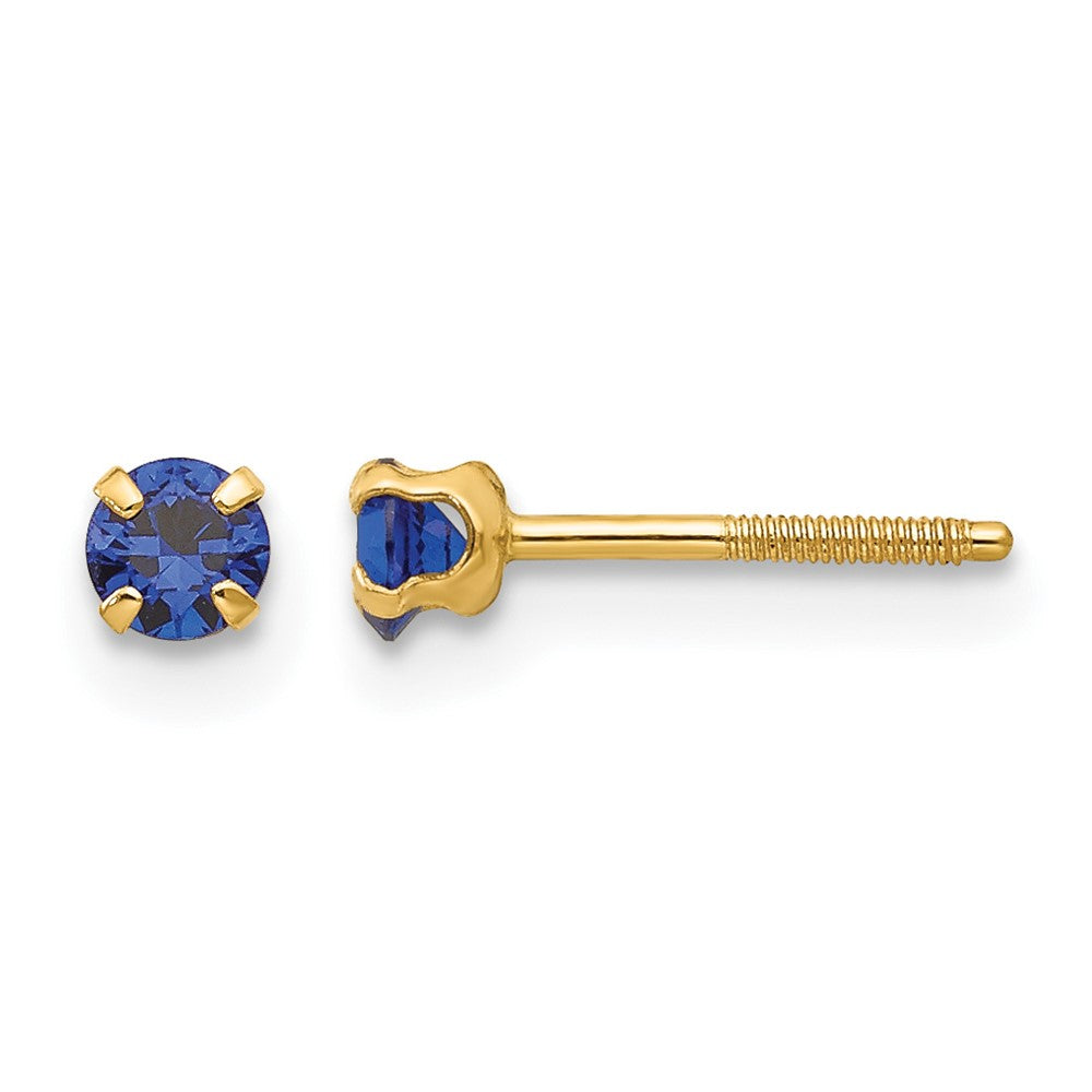 14k Madi K 3mm Round Imitation Sapphire September Birthstone Screwback Post Earrings