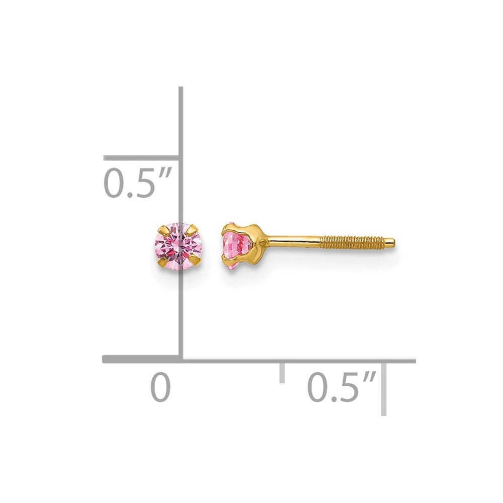 14k Madi K 3mm Round Imitation Pink Tourmaline October Birthstone Screwback Post Earrings