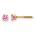 14k Madi K 3mm Round Imitation Pink Tourmaline October Birthstone Screwback Post Earrings